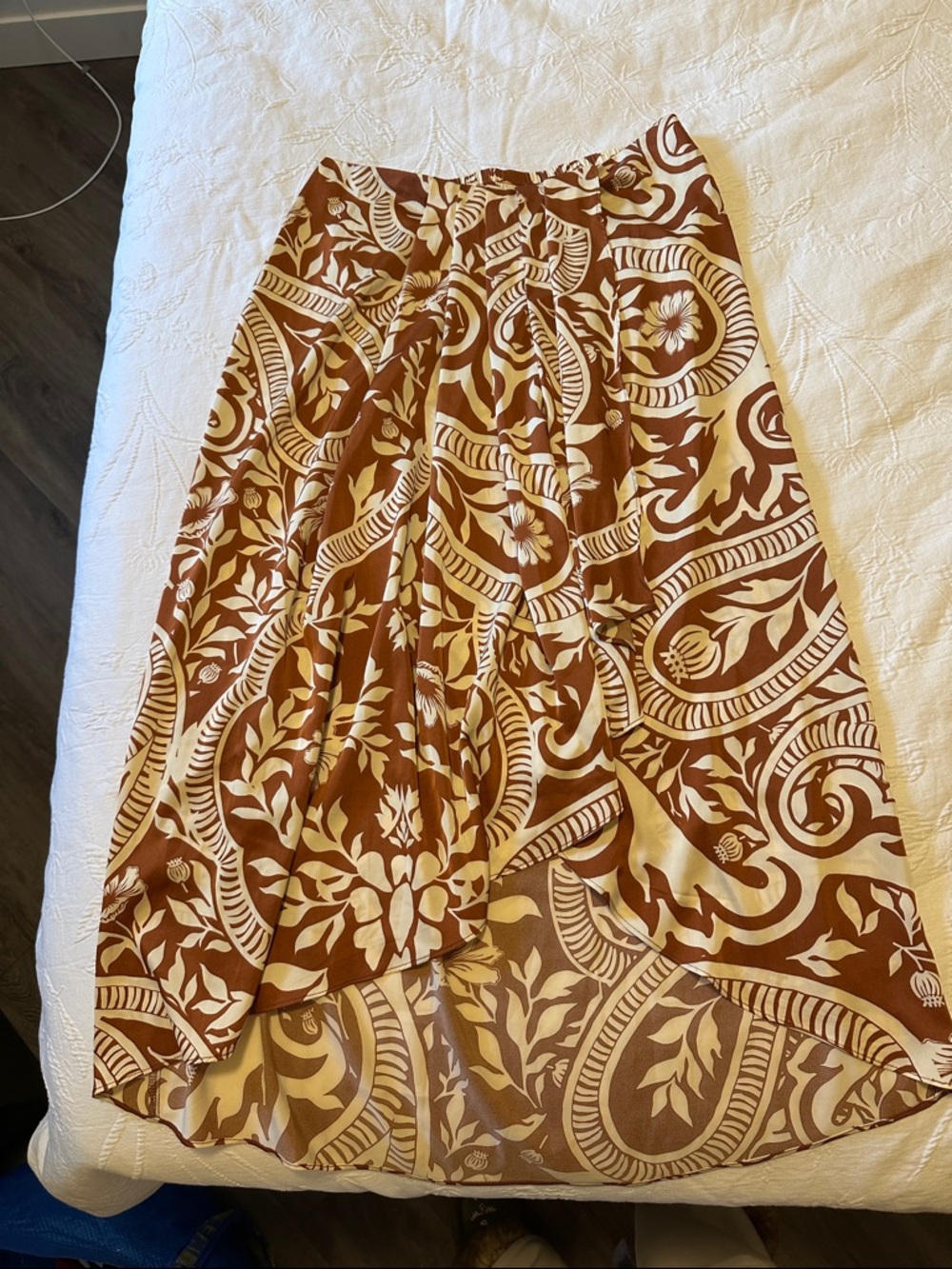 Joie Brown and Cream Printed High-Low Skirt